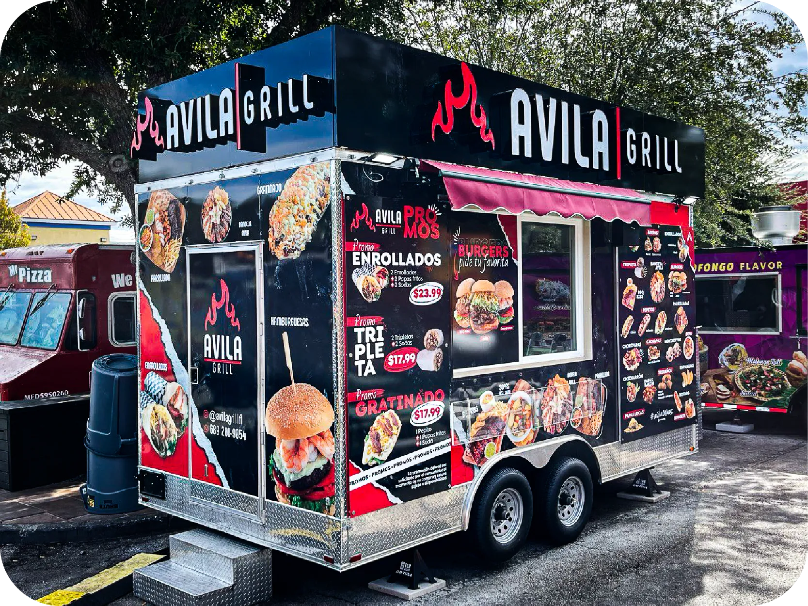 Avila Grill food trailer with a full printed vehicle wrap