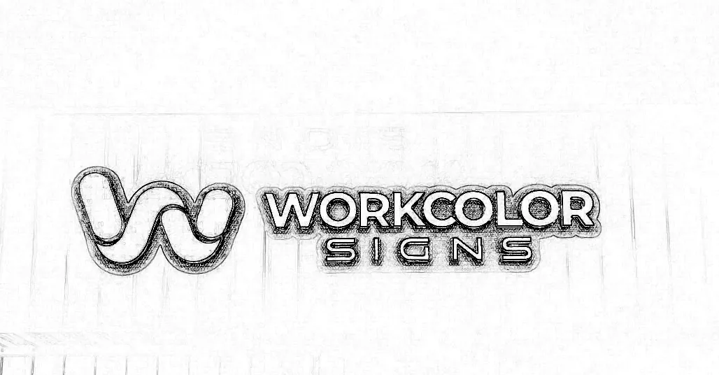 Design sketch of the Work Color Signs logo as dimensional channel letters
