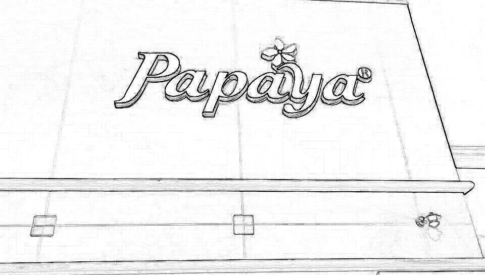 Pencil sketch of the Papaya channel letter sign on the storefront before fabrication