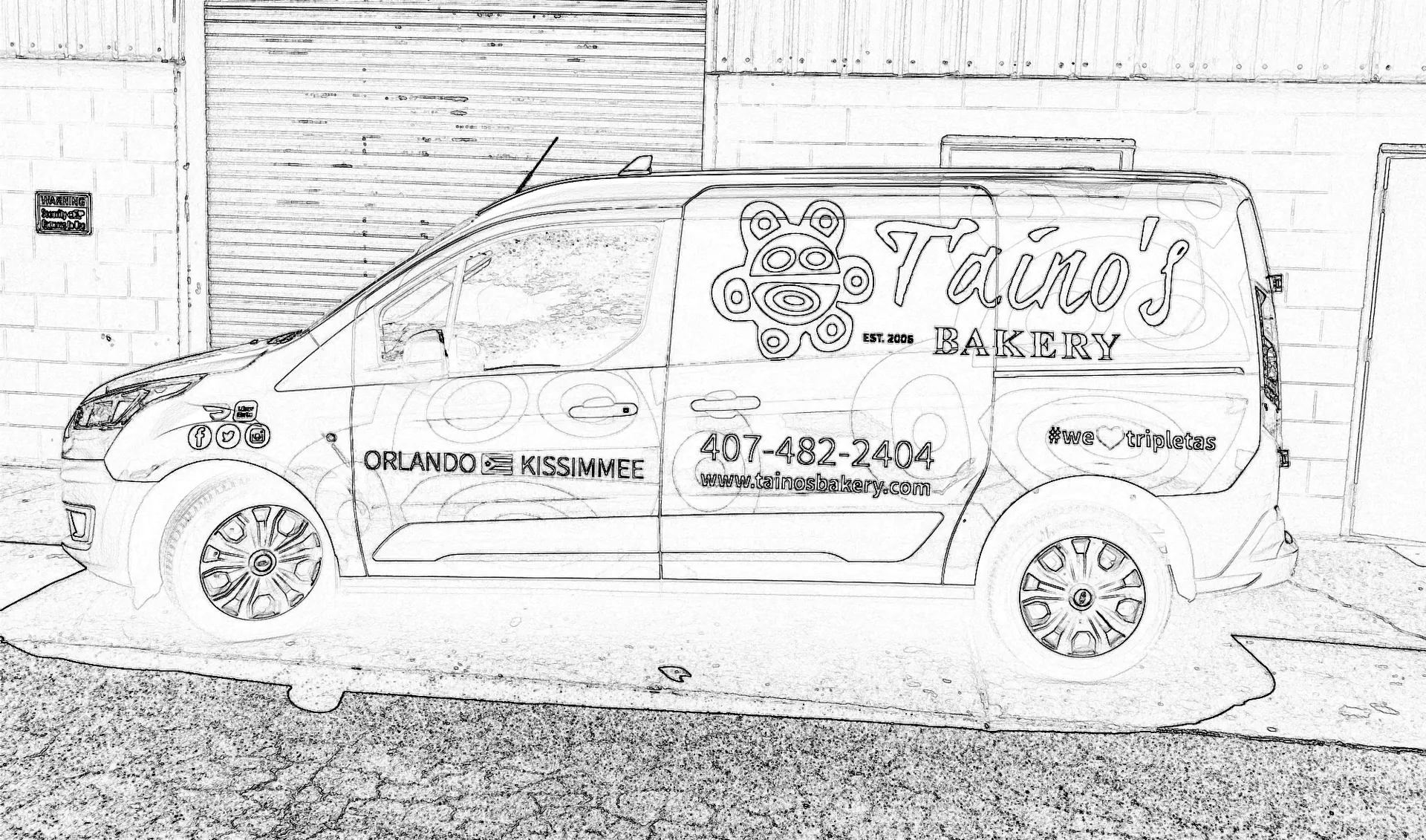 Pencil sketch of the Taíno's Bakery cargo van wrap before production